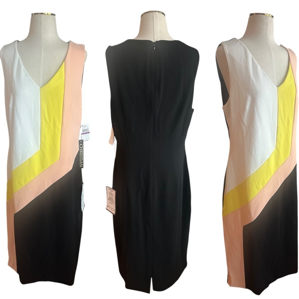 Christian Siriano Colorblock Sheath Dress NWT Black White Yellow Peach XXL